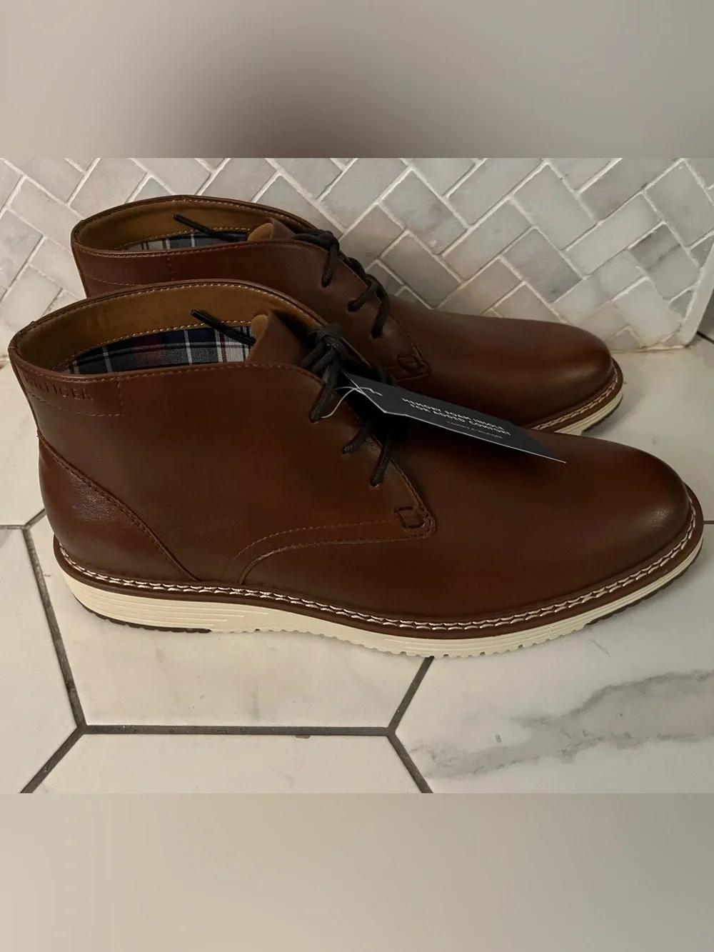 Tommy Hilfiger Brown Leather Chukka Boots with White Sole